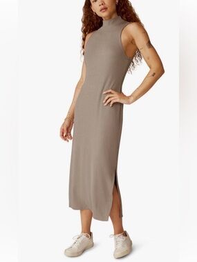 Beyond Yoga Sleeveless Ribbed Maxi Dress in Taupe